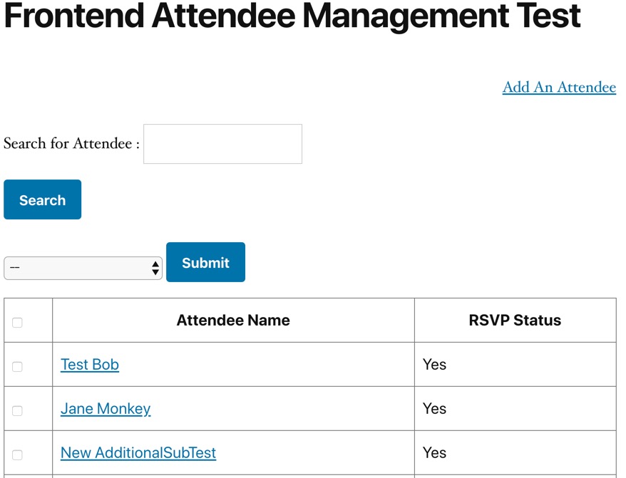 Example front-end attendee management area